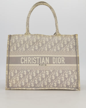 Christian Dior Grey and Ecru Medium Book Tote in Oblique Embroidery