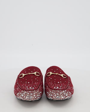 Gucci Burgundy Princetown Canvas Mules with Crystal Embellishment Size EU 38.5