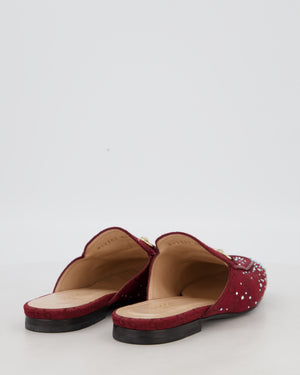 Gucci Burgundy Princetown Canvas Mules with Crystal Embellishment Size EU 38.5