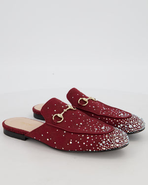 Gucci Burgundy Princetown Canvas Mules with Crystal Embellishment Size EU 38.5