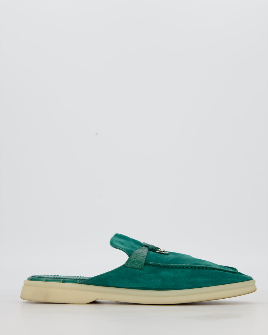 Loro Piana Green Suede and Croc Babouche Charms Mules Size EU 38