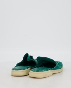 Loro Piana Green Suede and Croc Babouche Charms Mules Size EU 38