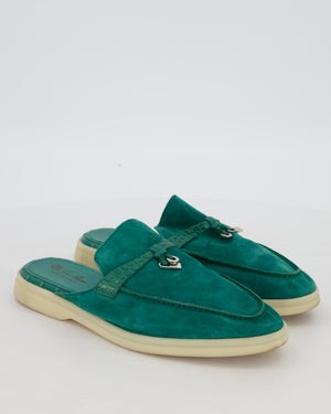 Loro Piana Green Suede and Croc Babouche Charms Mules Size EU 38