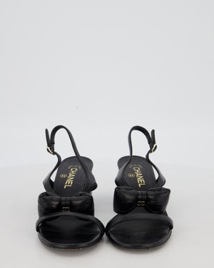 Chanel 25P Black Leather Bow Heeled Sandals Size EU 38