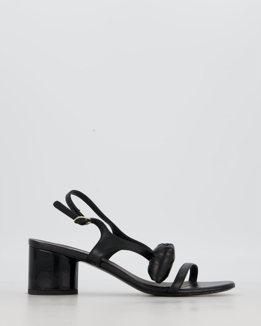 Chanel 25P Black Leather Bow Heeled Sandals Size EU 38