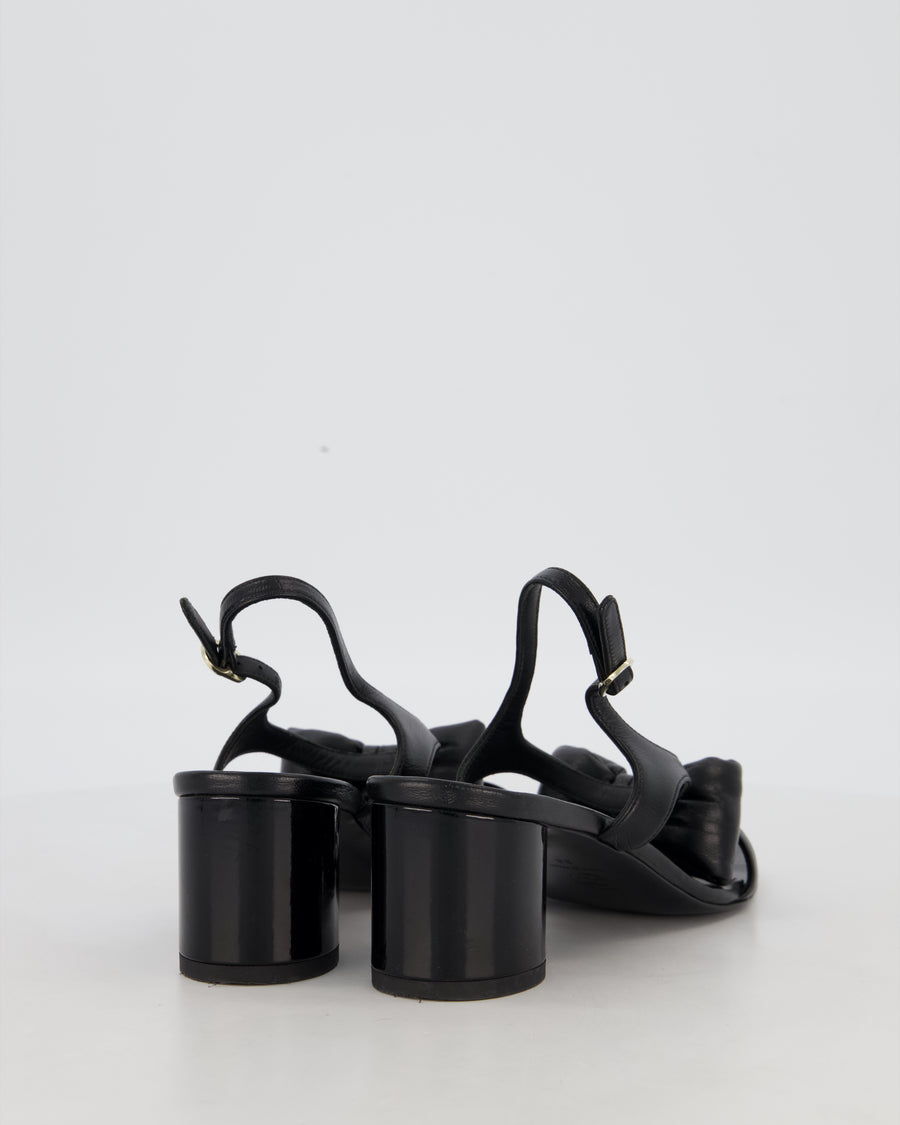 Chanel 25P Black Leather Bow Heeled Sandals Size EU 38