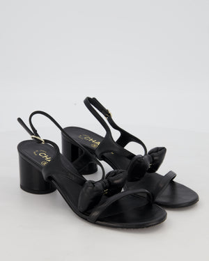Chanel 25P Black Leather Bow Heeled Sandals Size EU 38