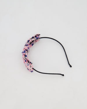 Chanel Multi Colour Tweed Headband with Black Metal Logo