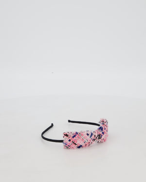 Chanel Multi Colour Tweed Headband with Black Metal Logo