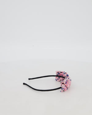 Chanel Multi Colour Tweed Headband with Black Metal Logo