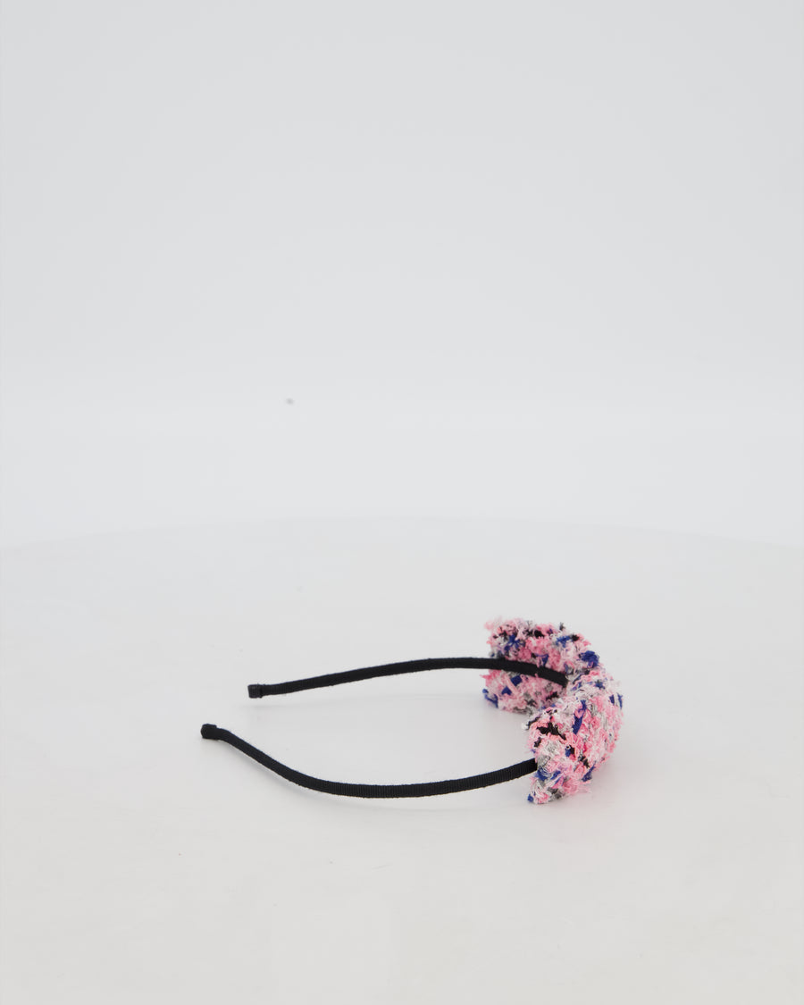 Chanel Multi Colour Tweed Headband with Black Metal Logo