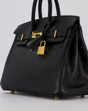 *RARE* Hermès Birkin 25 Retourne Bag in Noir Tadelakt Leather with Gold Hardware