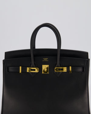 *RARE* Hermès Birkin 25 Retourne Bag in Noir Tadelakt Leather with Gold Hardware