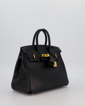 *RARE* Hermès Birkin 25 Retourne Bag in Noir Tadelakt Leather with Gold Hardware