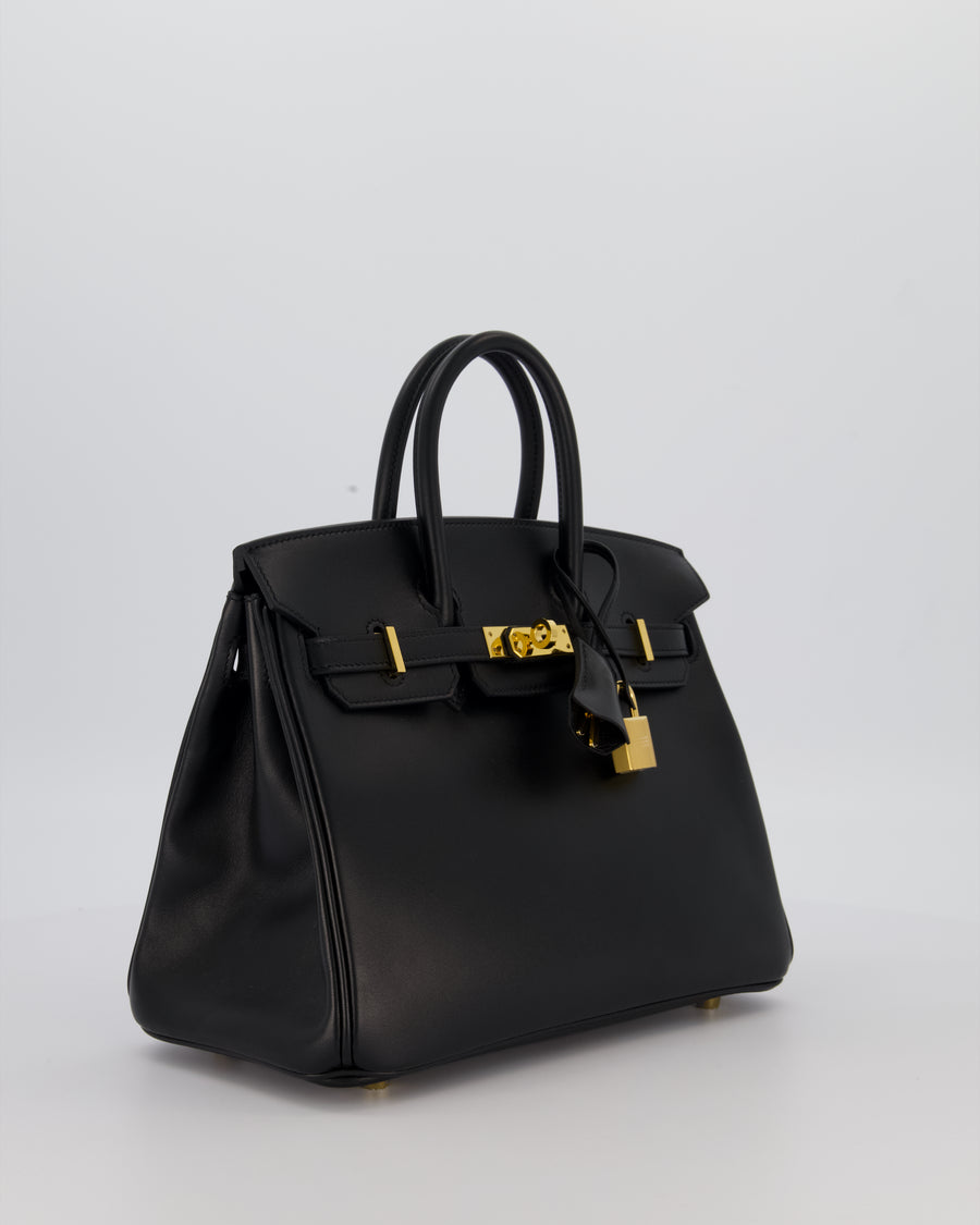 *RARE* Hermès Birkin 25 Retourne Bag in Noir Tadelakt Leather with Gold Hardware