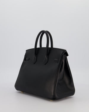 *RARE* Hermès Birkin 25 Retourne Bag in Noir Tadelakt Leather with Gold Hardware