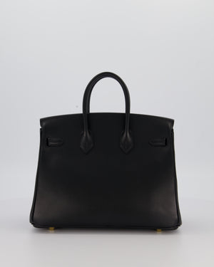 *RARE* Hermès Birkin 25 Retourne Bag in Noir Tadelakt Leather with Gold Hardware