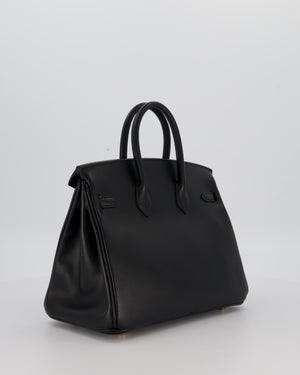 *RARE* Hermès Birkin 25 Retourne Bag in Noir Tadelakt Leather with Gold Hardware