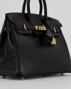 *RARE* Hermès Birkin 25 Retourne Bag in Noir Tadelakt Leather with Gold Hardware