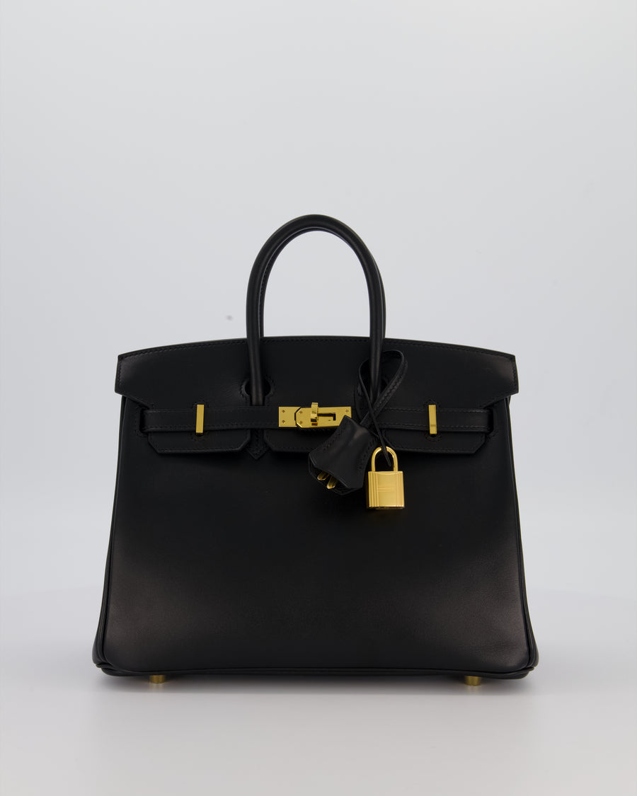*RARE* Hermès Birkin 25 Retourne Bag in Noir Tadelakt Leather with Gold Hardware