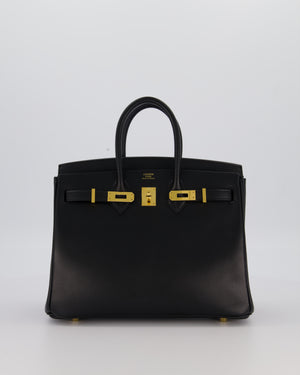 *RARE* Hermès Birkin 25 Retourne Bag in Noir Tadelakt Leather with Gold Hardware