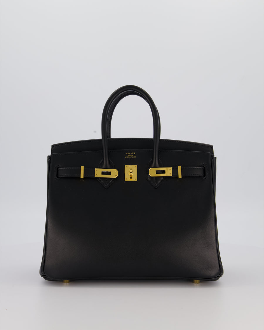 *RARE* Hermès Birkin 25 Retourne Bag in Noir Tadelakt Leather with Gold Hardware