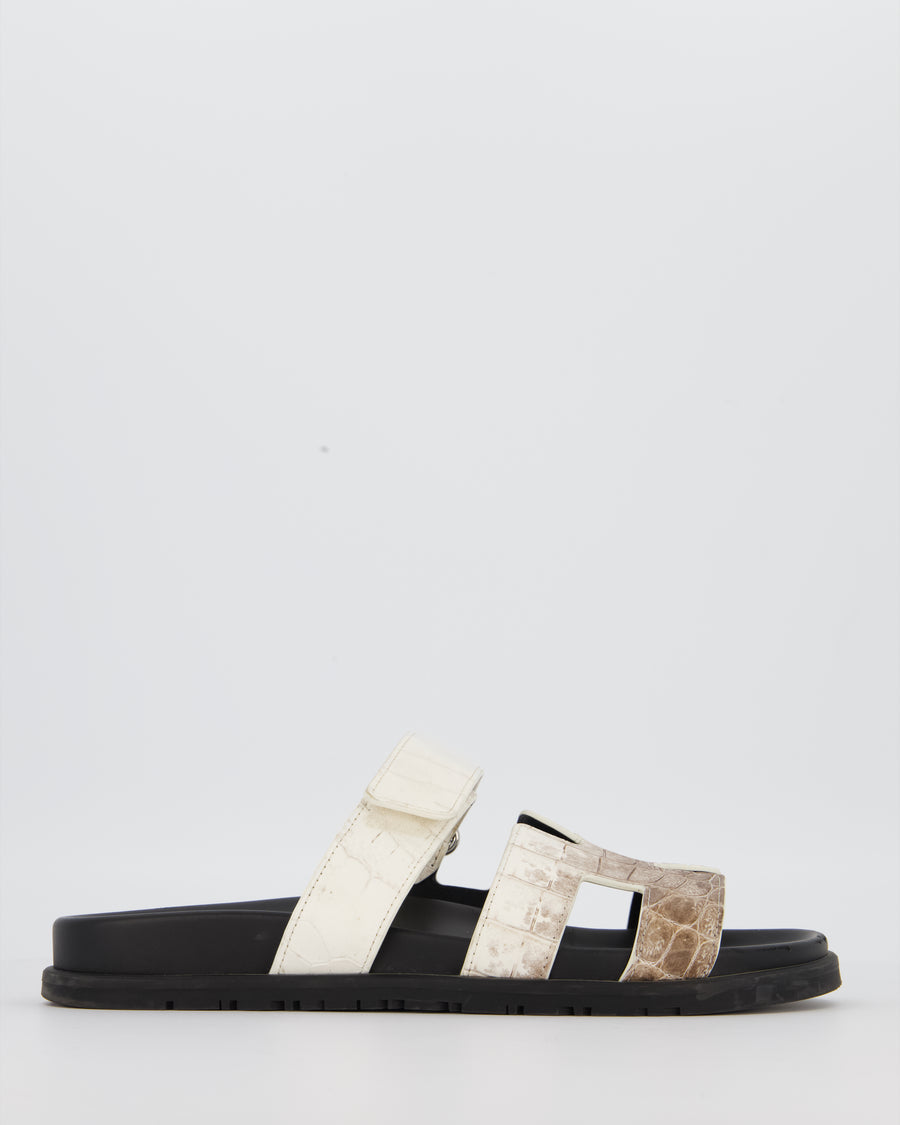 Hermès White Himalaya Crocodile Chypre Sandals Size EU 40