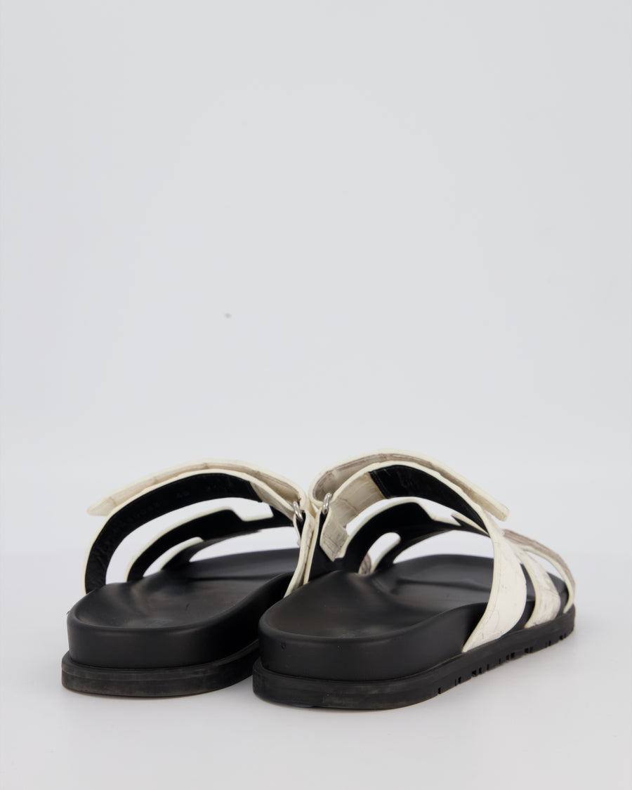 Hermès White Himalaya Crocodile Chypre Sandals Size EU 40