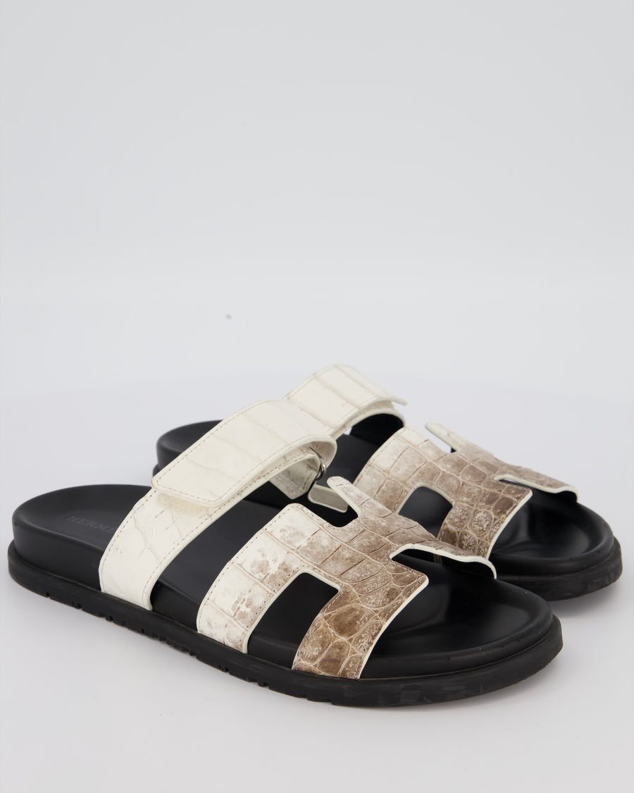 Hermès White Himalaya Crocodile Chypre Sandals Size EU 40