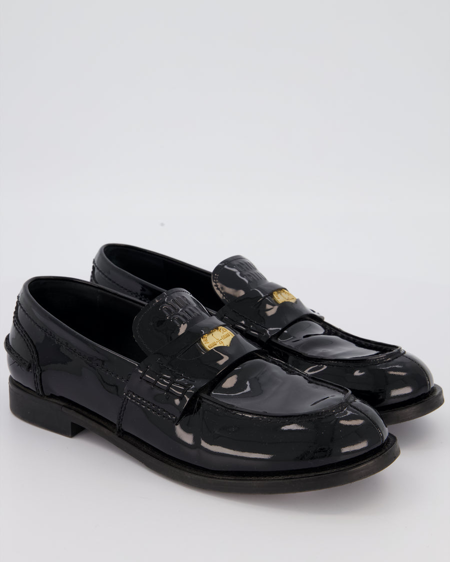 Miu Miu Black Patent Brogues with Logo Coin Detail Size EU 40
