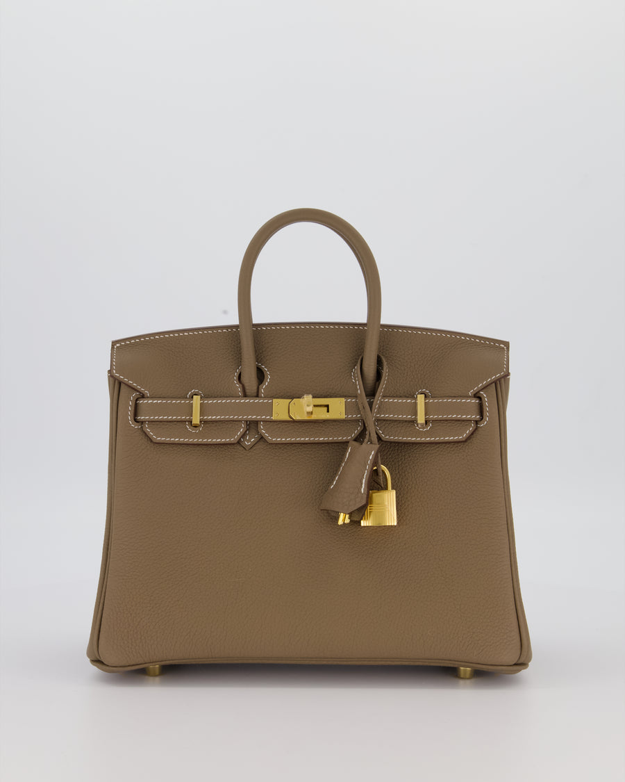 Hermès Birkin 25 Retourne Bag in Etoupe Togo Leather with Gold Hardware