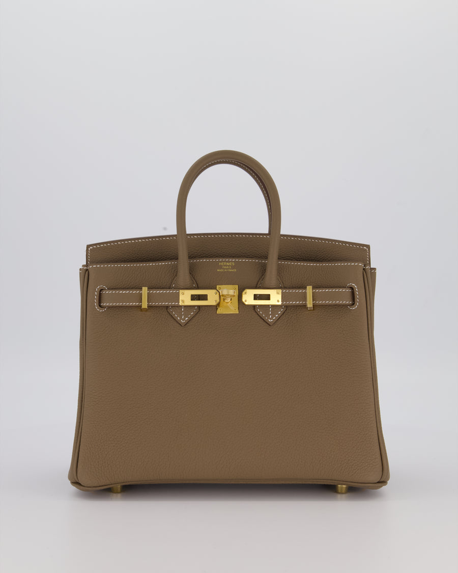 Hermès Birkin 25 Retourne Bag in Etoupe Togo Leather with Gold Hardware