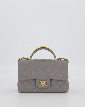 Chanel Top Handle Bag in Grey Lambskin Leather with Brushed Gold Hardware
