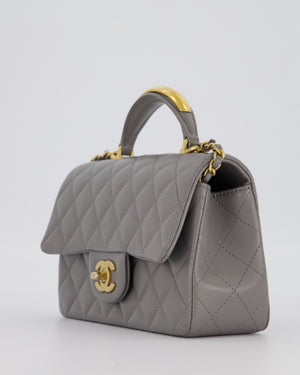 Chanel Top Handle Bag in Grey Lambskin Leather with Brushed Gold Hardware
