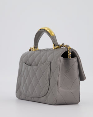 Chanel Top Handle Bag in Grey Lambskin Leather with Brushed Gold Hardware