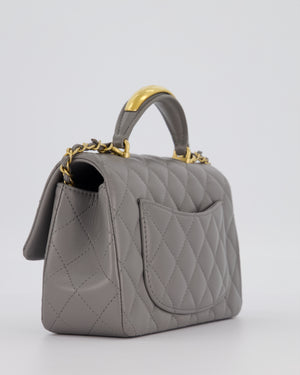 Chanel Top Handle Bag in Grey Lambskin Leather with Brushed Gold Hardware