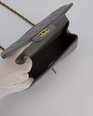 Chanel Top Handle Bag in Grey Lambskin Leather with Brushed Gold Hardware