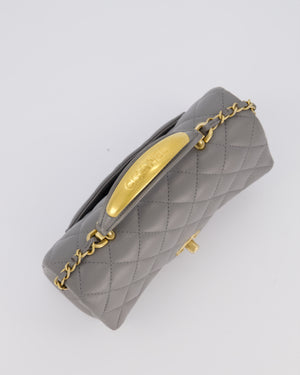 Chanel Top Handle Bag in Grey Lambskin Leather with Brushed Gold Hardware