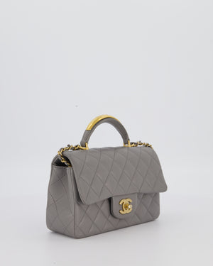 Chanel Top Handle Bag in Grey Lambskin Leather with Brushed Gold Hardware