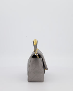 Chanel Top Handle Bag in Grey Lambskin Leather with Brushed Gold Hardware