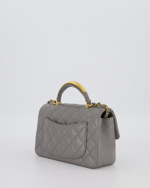 Chanel Top Handle Bag in Grey Lambskin Leather with Brushed Gold Hardware