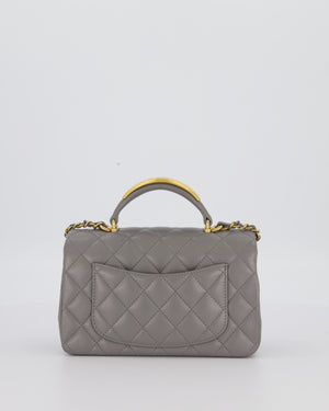 Chanel Top Handle Bag in Grey Lambskin Leather with Brushed Gold Hardware