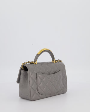 Chanel Top Handle Bag in Grey Lambskin Leather with Brushed Gold Hardware