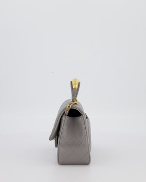 Chanel Top Handle Bag in Grey Lambskin Leather with Brushed Gold Hardware