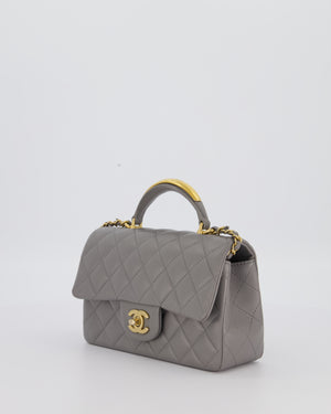 Chanel Top Handle Bag in Grey Lambskin Leather with Brushed Gold Hardware