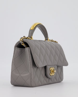 Chanel Top Handle Bag in Grey Lambskin Leather with Brushed Gold Hardware