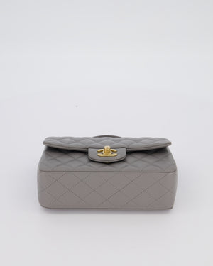 Chanel Top Handle Bag in Grey Lambskin Leather with Brushed Gold Hardware