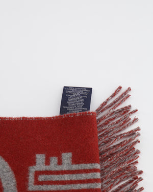 Hermès Burnt Orange and Grey Cashmere Scarf with Key Prints and Fringed Trims 156cm x 32cm