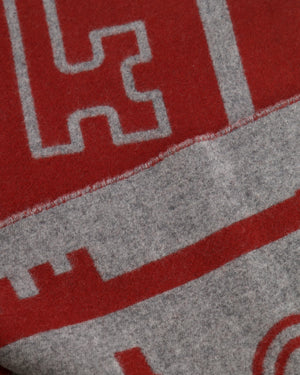 Hermès Burnt Orange and Grey Cashmere Scarf with Key Prints and Fringed Trims 156cm x 32cm