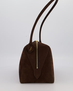 Alaïa Brown SS/26 Le Bouledogue Medium Suede Top Handle Bag with Gold Hardware